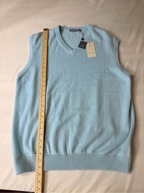 NWT light Blue V-Neck Cashmere Blend Sweater Vest - Men 100% Cashmere